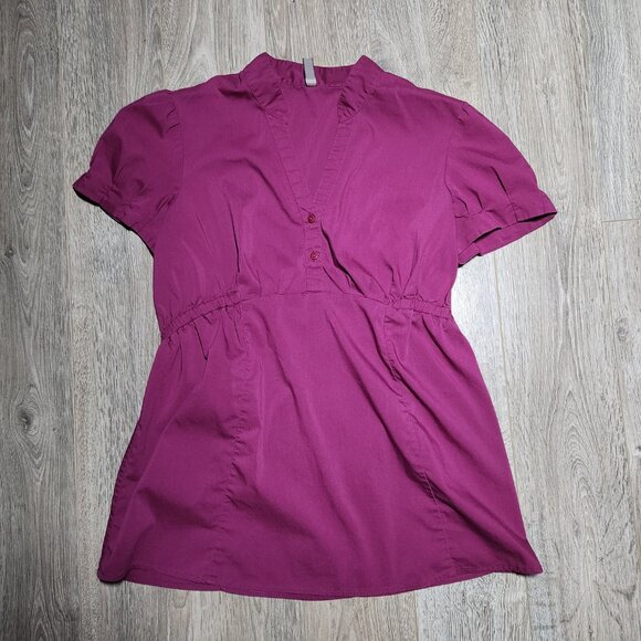 Vintage Y2K Thyme Maternity fushia pink babydoll officecore button-up top - Picture 7 of 9